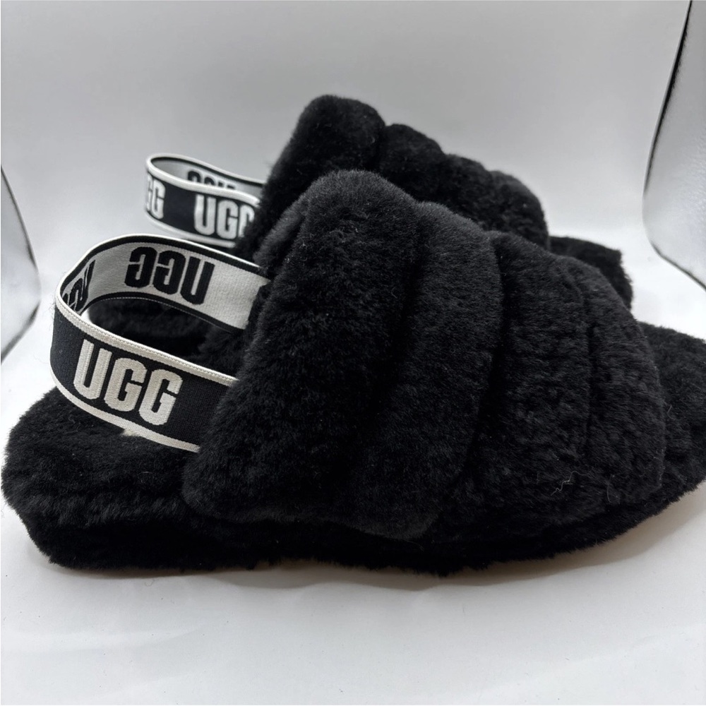 UGG Black Fluffy Slide Sandals